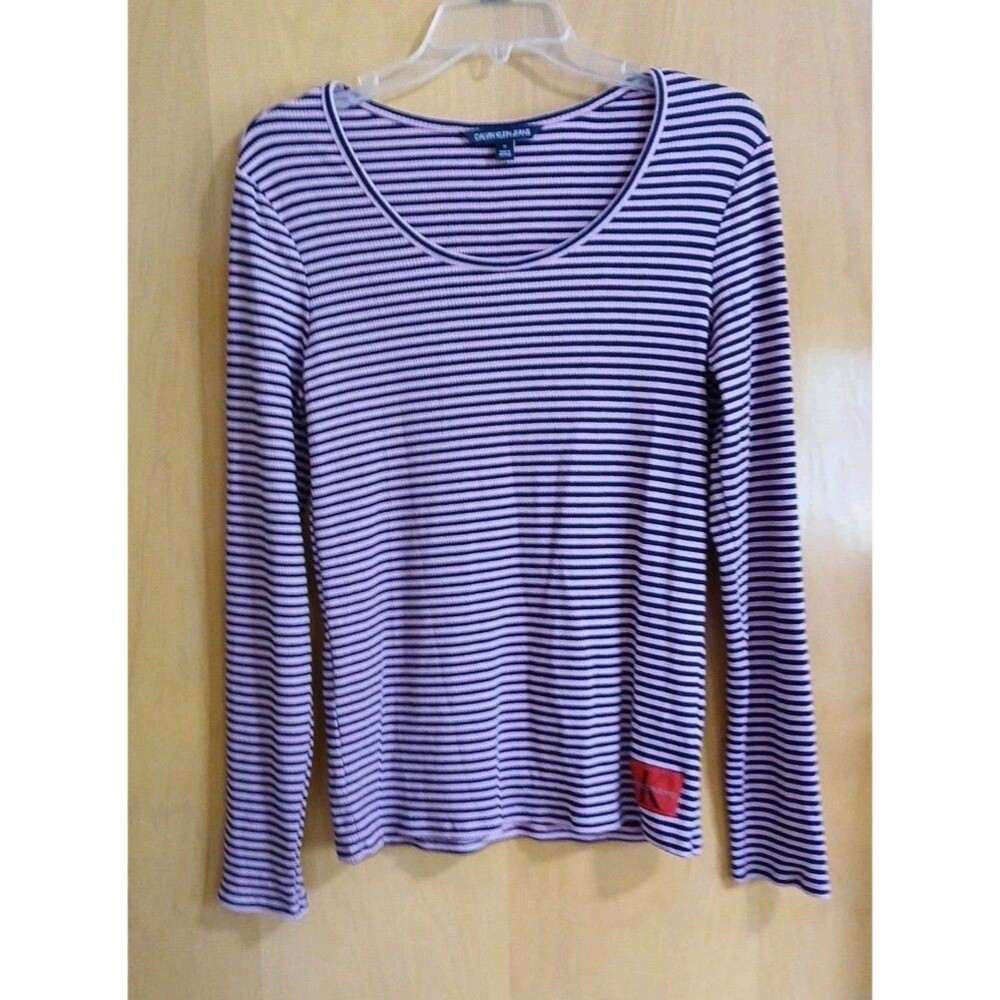 Calvin Klein Jeans Navy Blue/Pink Longsleeve Stripped Shirt  Pullover Womens MD